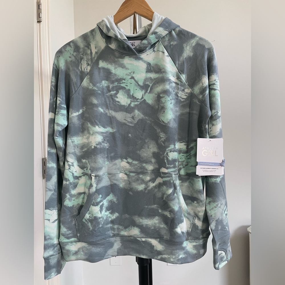 NWT Athleta Girls Hoodie. Size 16.  Super soft. Marbled aqua and grey.